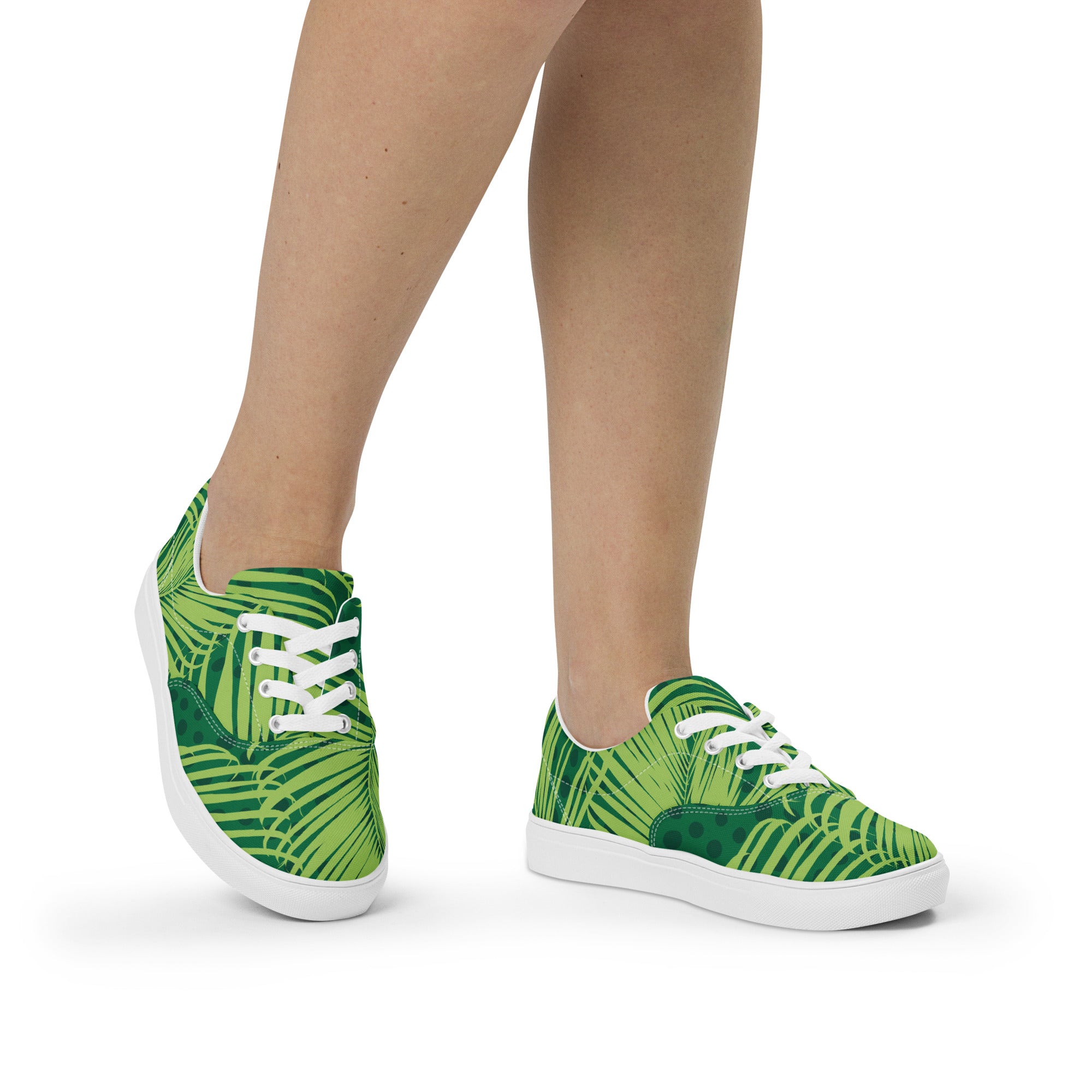 Palm Leaves - Women’s lace-up canvas shoes Womens Lace Up Canvas Shoes Plants Printed Offshore
