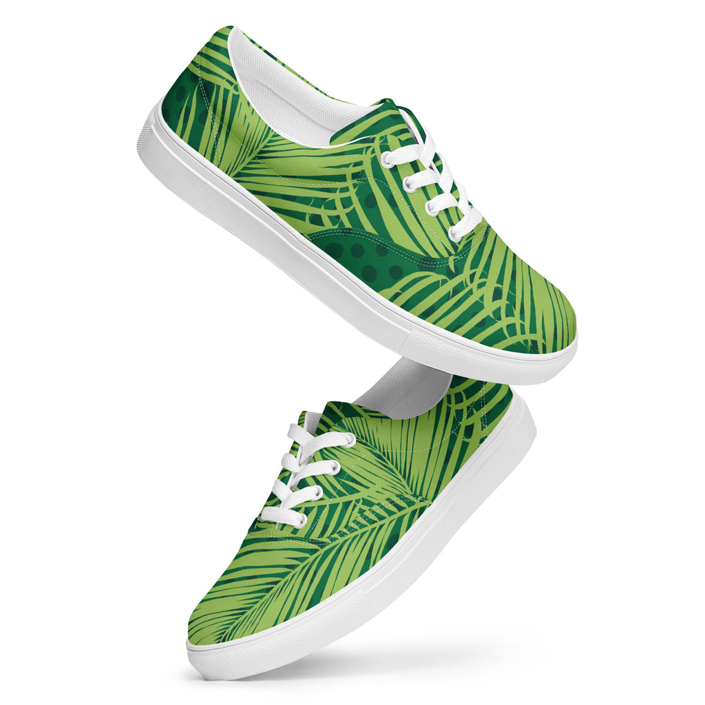 Palm Leaves - Women’s lace-up canvas shoes Womens Lace Up Canvas Shoes Plants Printed Offshore