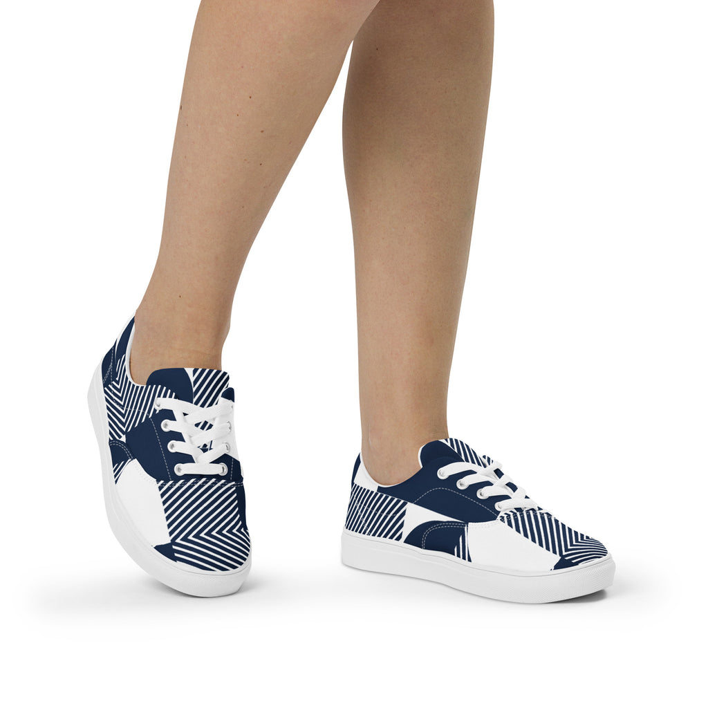 Blue Geometric - Women’s lace-up canvas shoes Womens Lace Up Canvas Shoes Printed Offshore