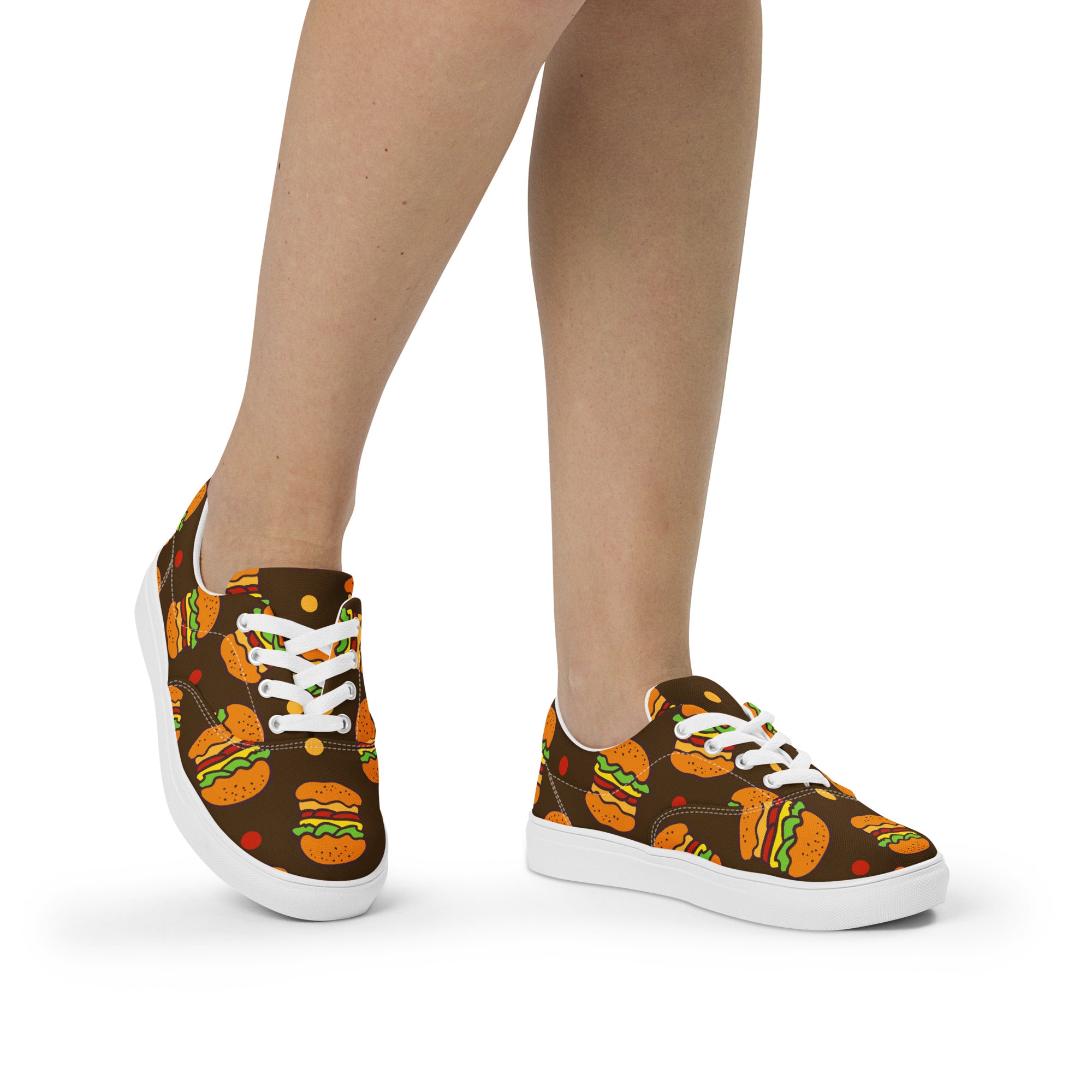 Burgers - Women’s lace-up canvas shoes Womens Lace Up Canvas Shoes Food Printed Offshore