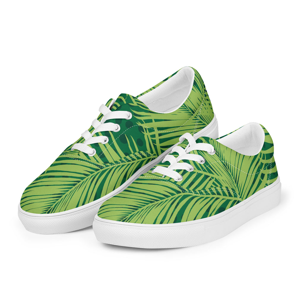Palm Leaves - Women’s lace-up canvas shoes Womens Lace Up Canvas Shoes Plants Printed Offshore