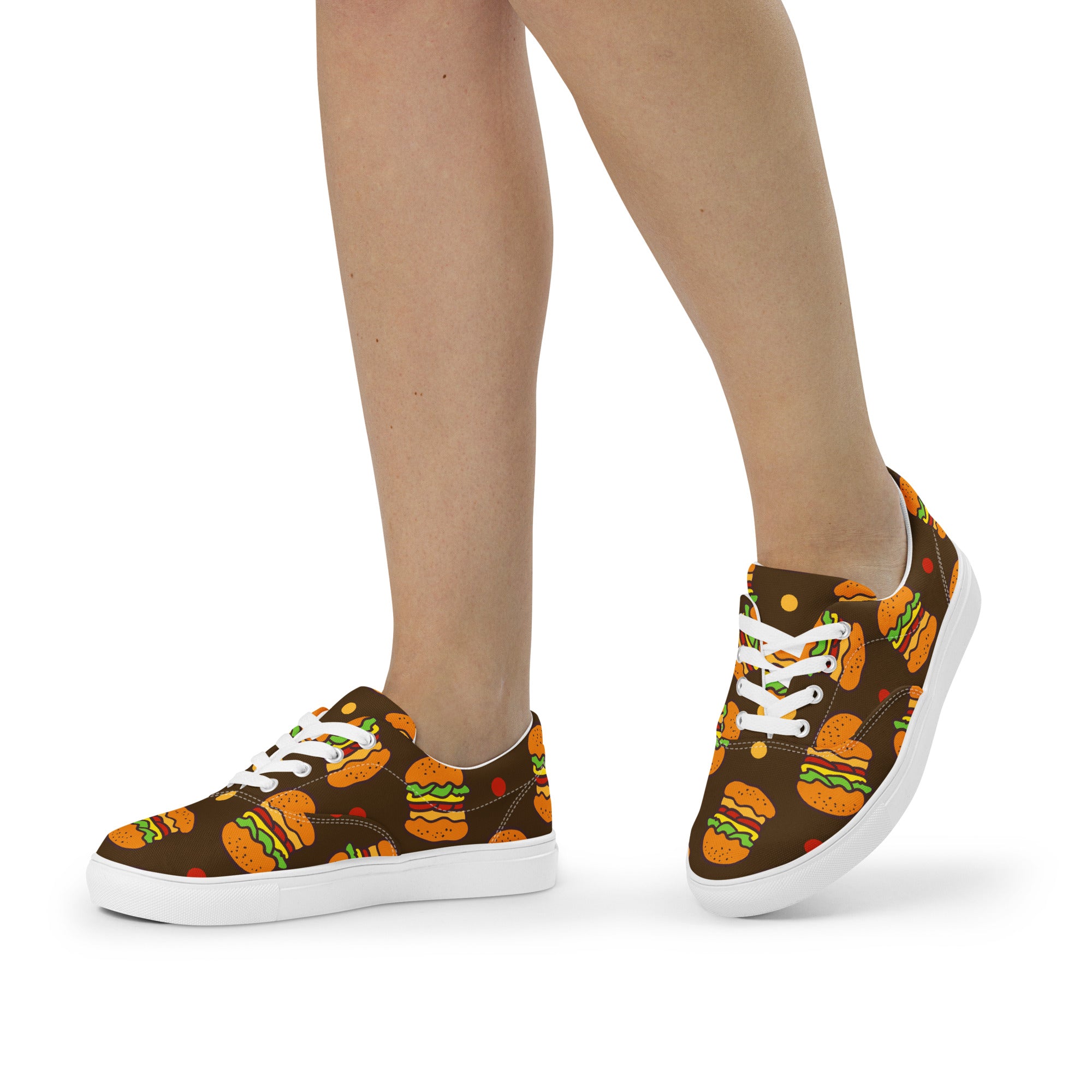 Burgers - Women’s lace-up canvas shoes Womens Lace Up Canvas Shoes Food Printed Offshore