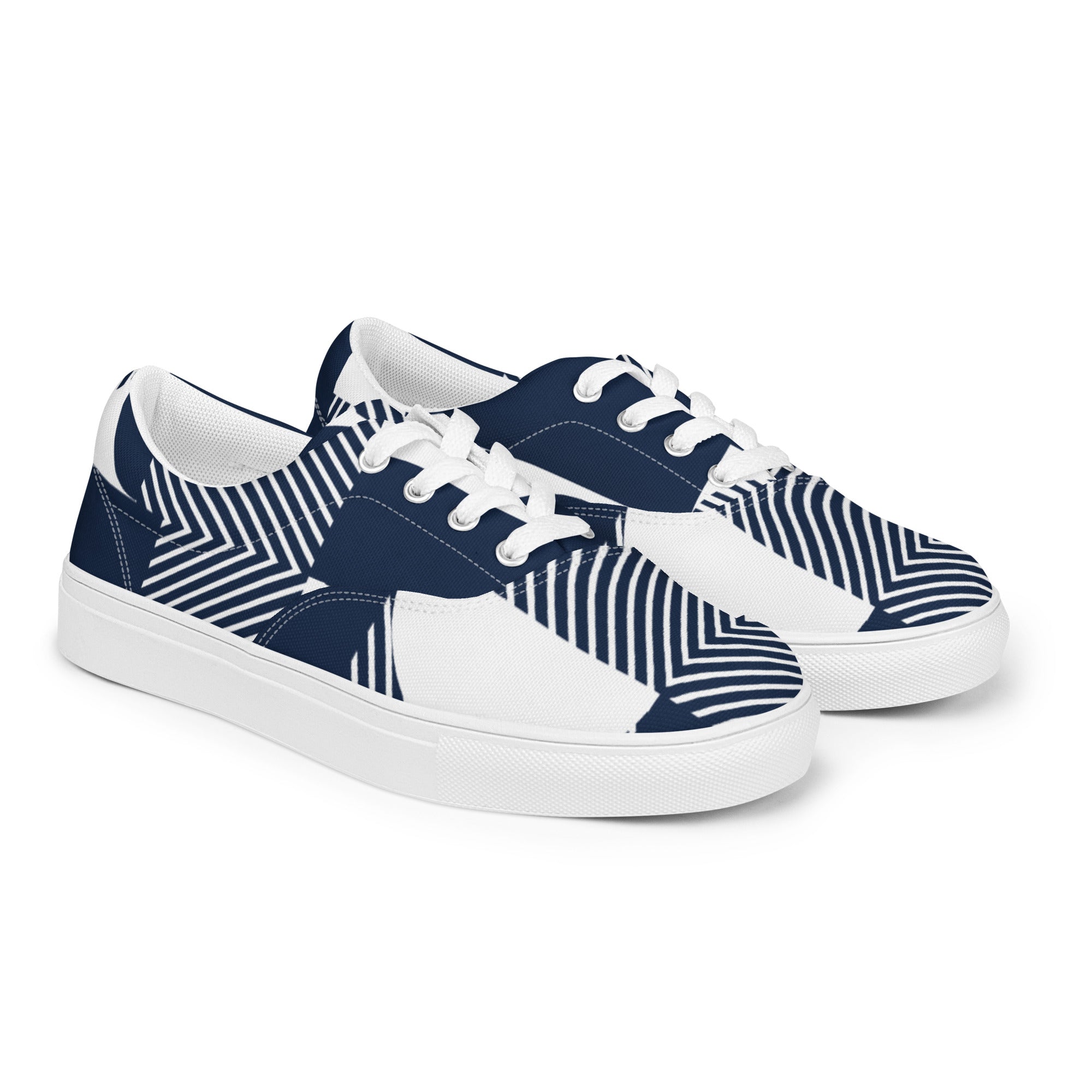 Blue Geometric - Women’s lace-up canvas shoes Womens Lace Up Canvas Shoes Printed Offshore