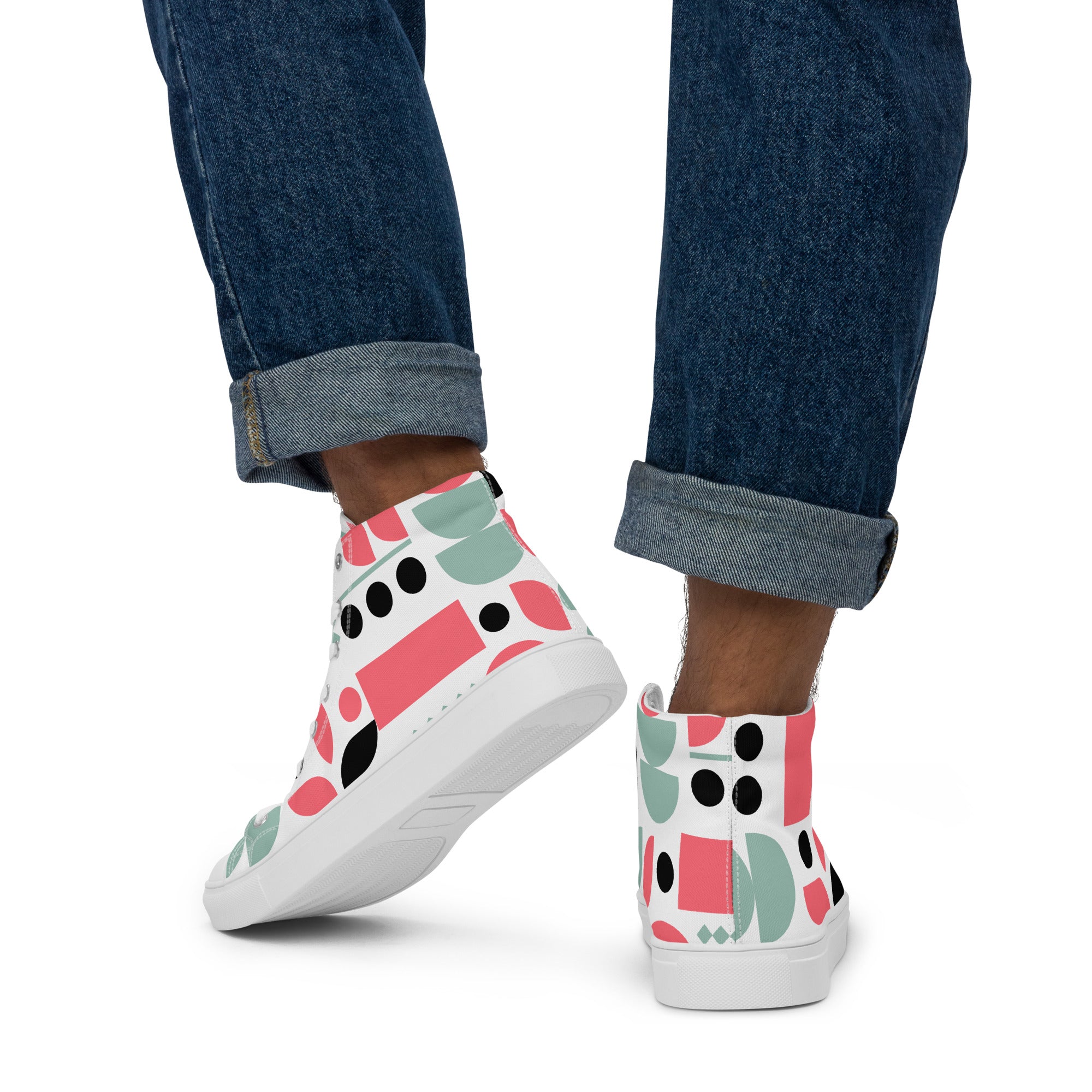Pink Geometric - Men’s high top canvas shoes Mens High Top Shoes Outside Australia Printed Offshore