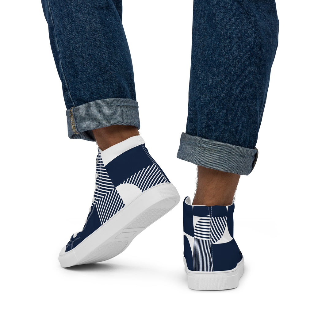 Blue Geometric - Men’s high top canvas shoes Mens High Top Shoes Outside Australia Printed Offshore