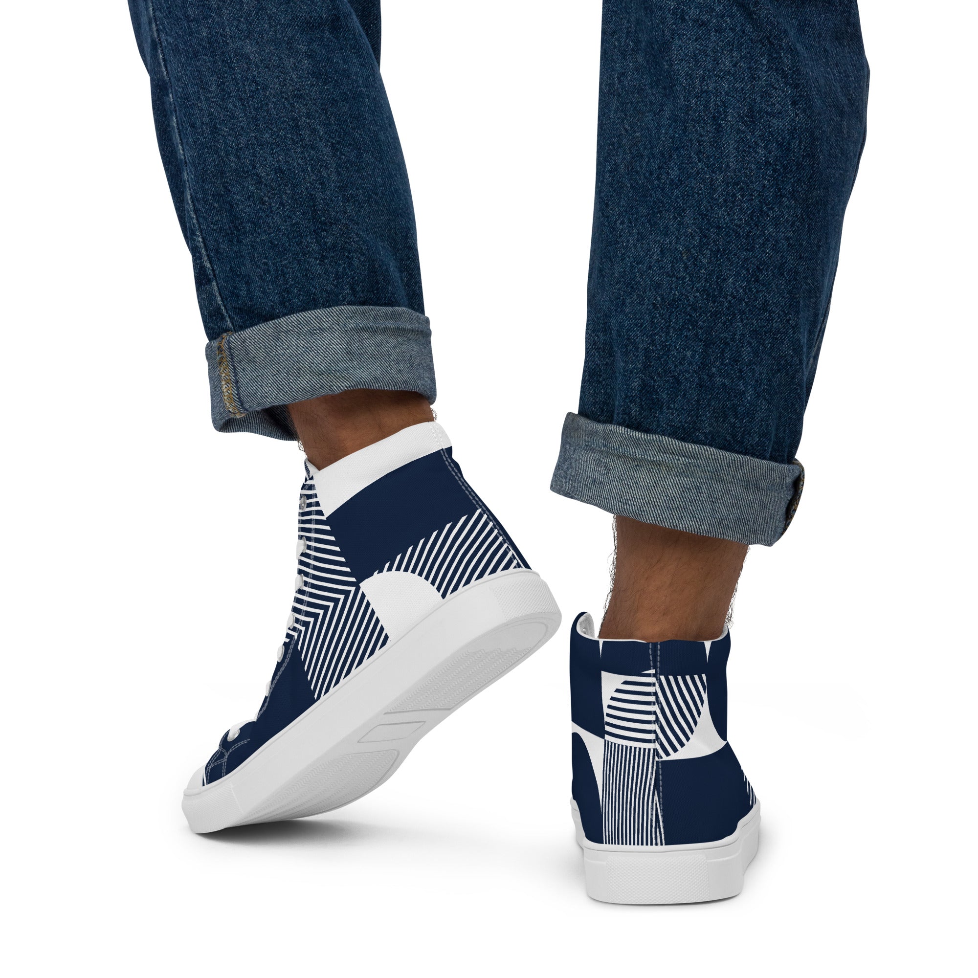 Blue Geometric - Men’s high top canvas shoes Mens High Top Shoes Outside Australia Printed Offshore