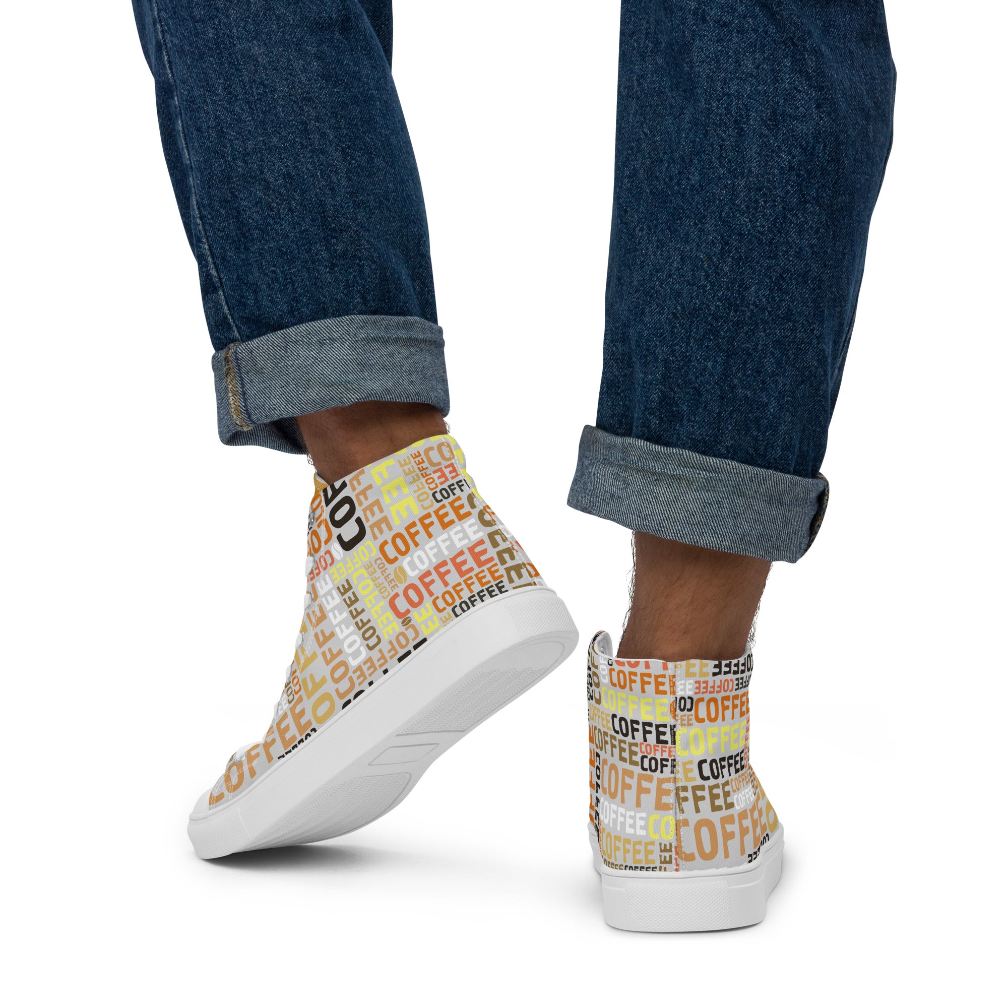Coffee - Men’s high top canvas shoes Mens High Top Shoes Outside Australia Printed Offshore