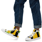 Yellow, Green And Black Geometric - Men’s high top canvas shoes 13 Mens High Top Shoes Outside Australia Printed Offshore