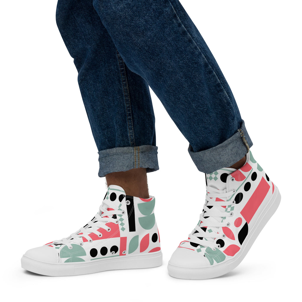 Pink Geometric - Men’s high top canvas shoes 13 Mens High Top Shoes Outside Australia Printed Offshore
