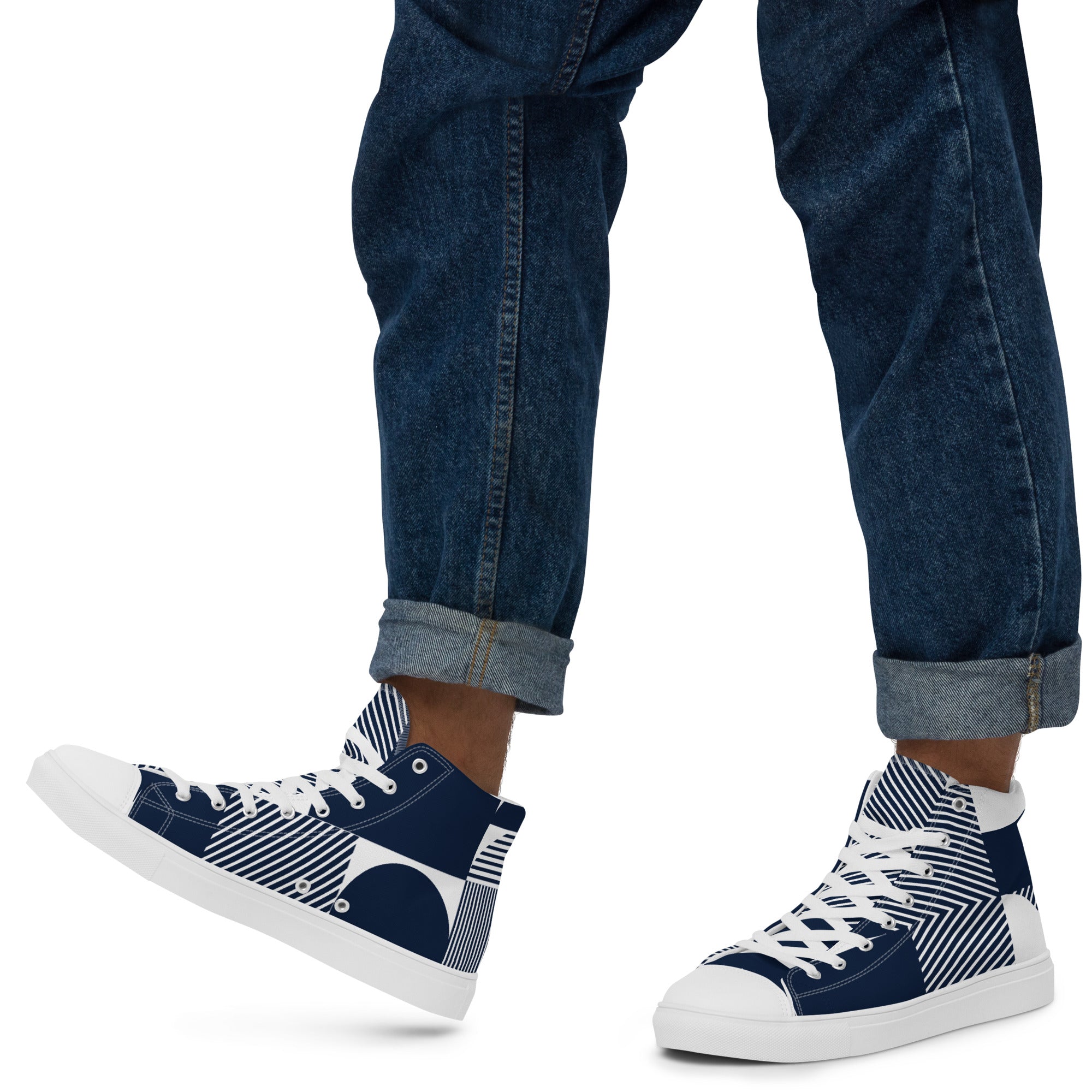 Blue Geometric - Men’s high top canvas shoes 12 Mens High Top Shoes Outside Australia Printed Offshore