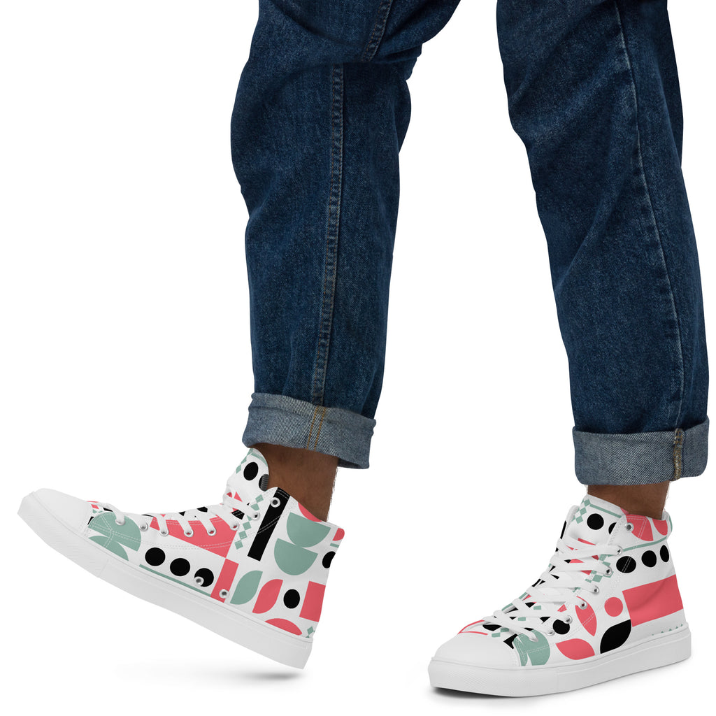 Pink Geometric - Men’s high top canvas shoes Mens High Top Shoes Outside Australia Printed Offshore