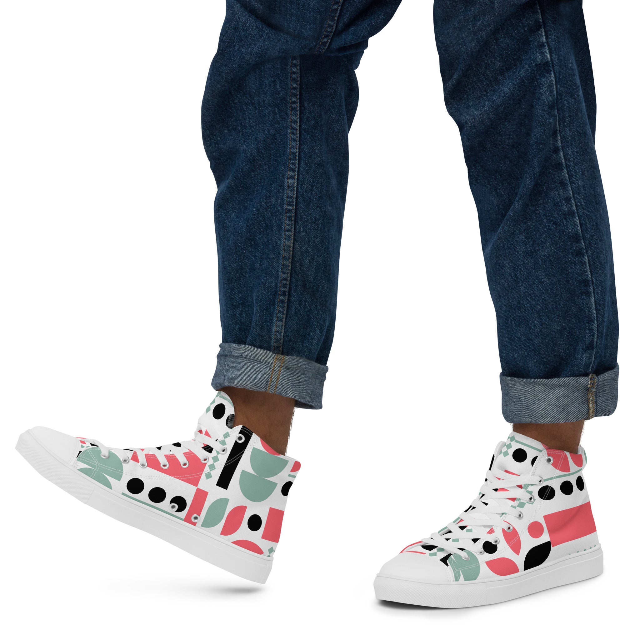 Pink Geometric - Men’s high top canvas shoes Mens High Top Shoes Outside Australia Printed Offshore