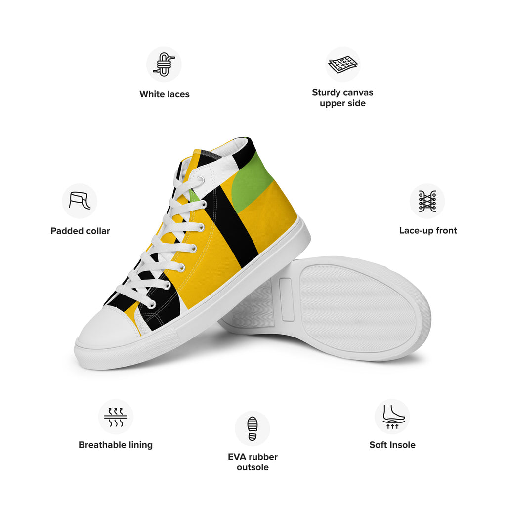 Yellow, Green And Black Geometric - Men’s high top canvas shoes Mens High Top Shoes Outside Australia Printed Offshore