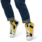 Yellow, Green And Black Geometric - Men’s high top canvas shoes Mens High Top Shoes Outside Australia Printed Offshore