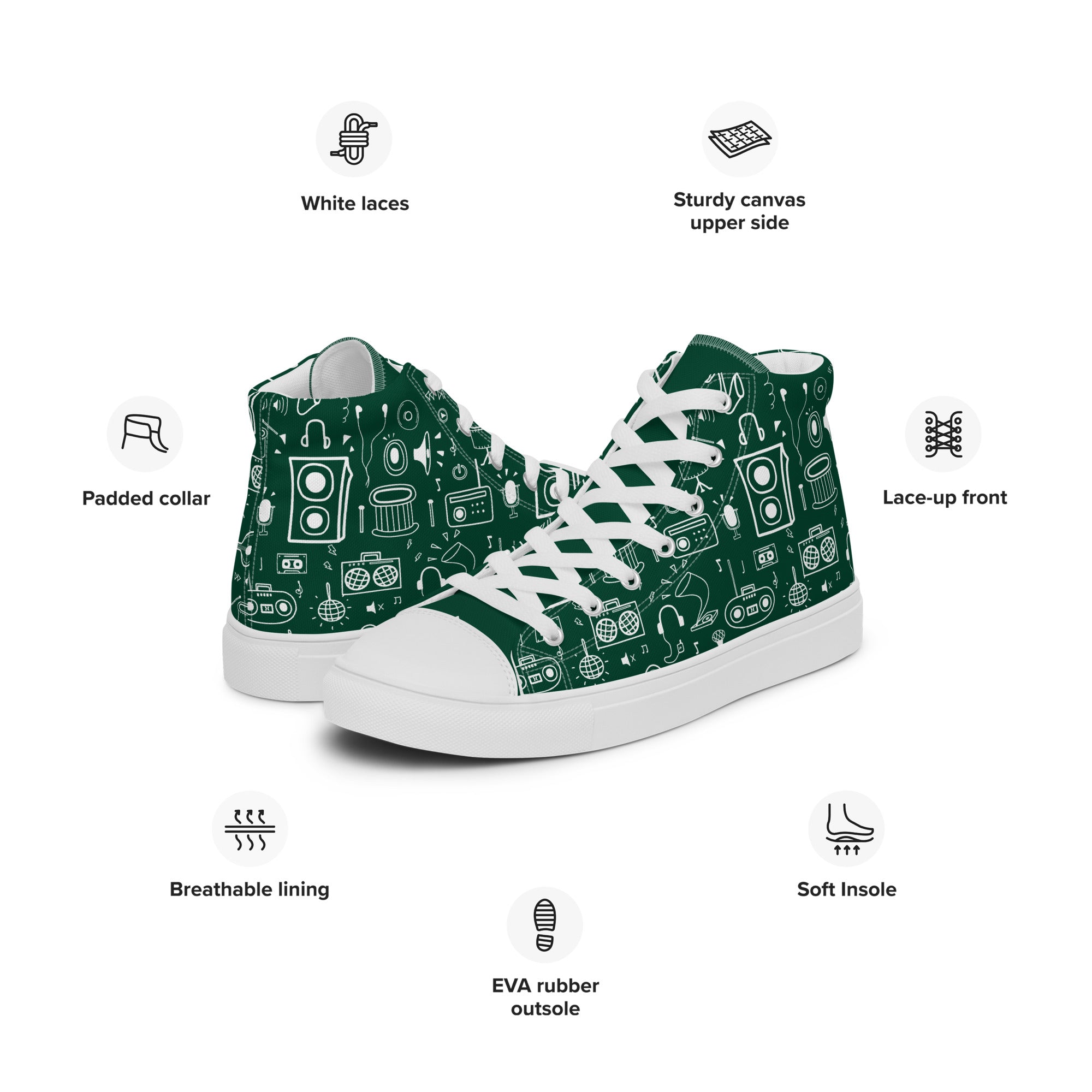 All The Music - Men’s high top canvas shoes Mens High Top Shoes Outside Australia Printed Offshore