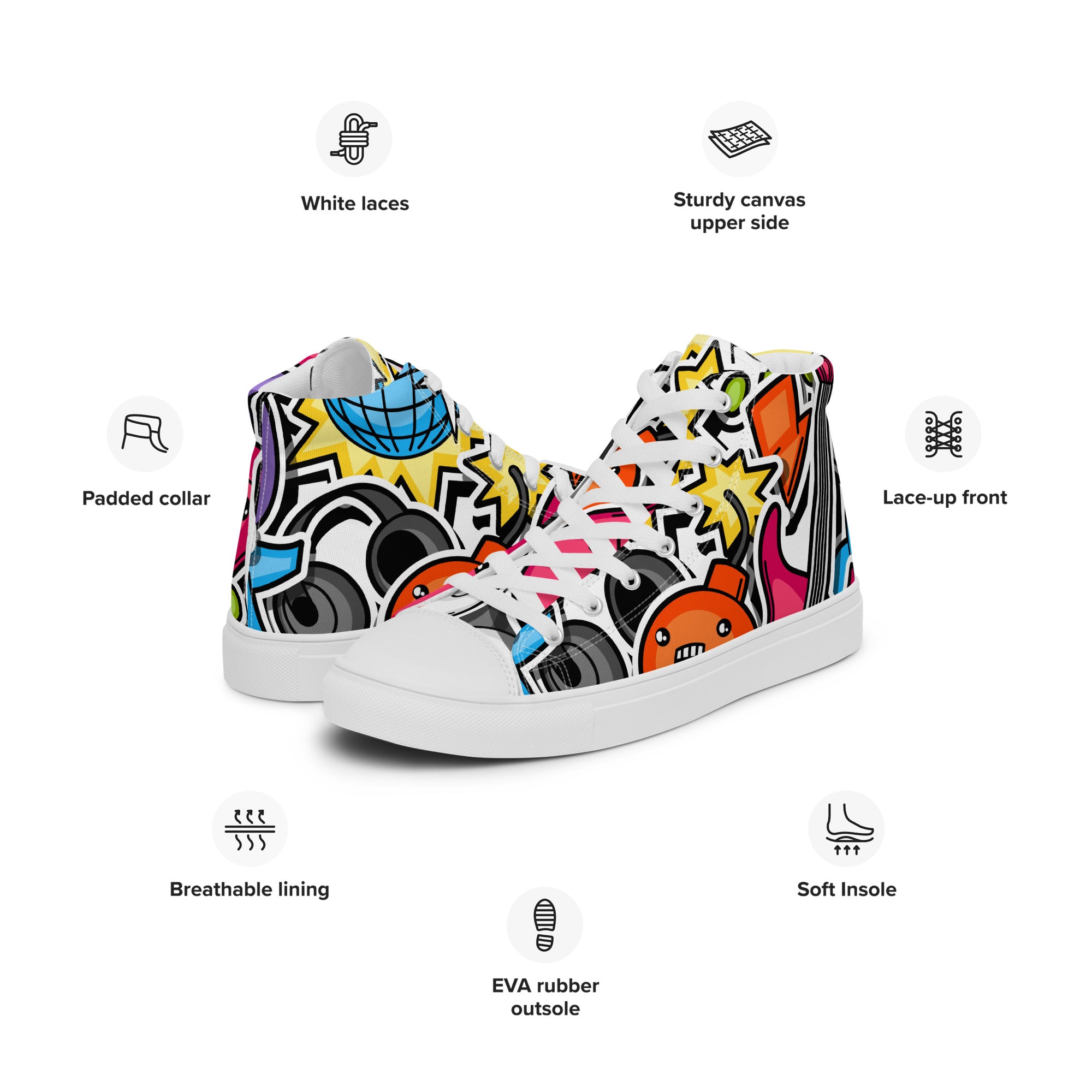 Sticker Music - Men’s high top canvas shoes Mens High Top Shoes Outside Australia Printed Offshore