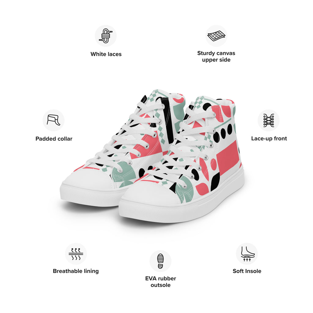Pink Geometric - Men’s high top canvas shoes Mens High Top Shoes Outside Australia Printed Offshore