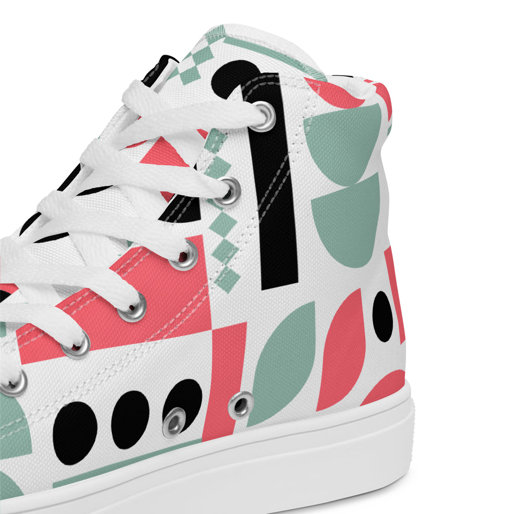 Pink Geometric - Men’s high top canvas shoes Mens High Top Shoes Outside Australia Printed Offshore
