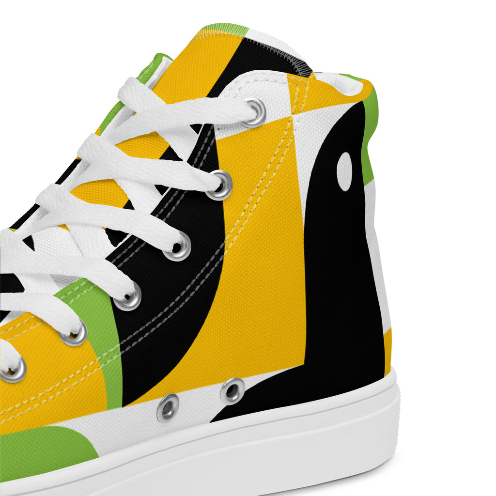 Yellow, Green And Black Geometric - Men’s high top canvas shoes Mens High Top Shoes Outside Australia Printed Offshore
