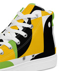 Yellow, Green And Black Geometric - Men’s high top canvas shoes Mens High Top Shoes Outside Australia Printed Offshore