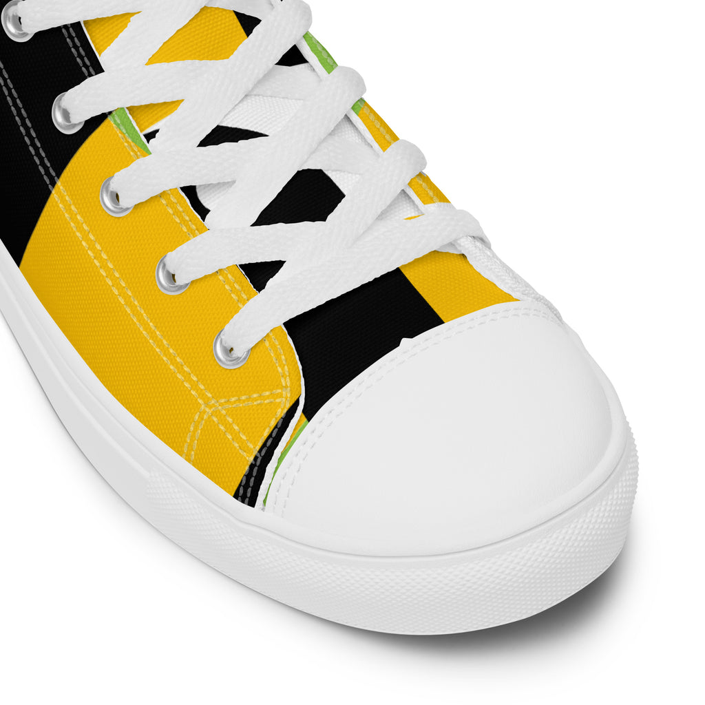 Yellow, Green And Black Geometric - Men’s high top canvas shoes Mens High Top Shoes Outside Australia Printed Offshore