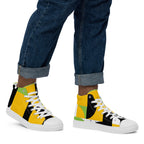 Yellow, Green And Black Geometric - Men’s high top canvas shoes Mens High Top Shoes Outside Australia Printed Offshore