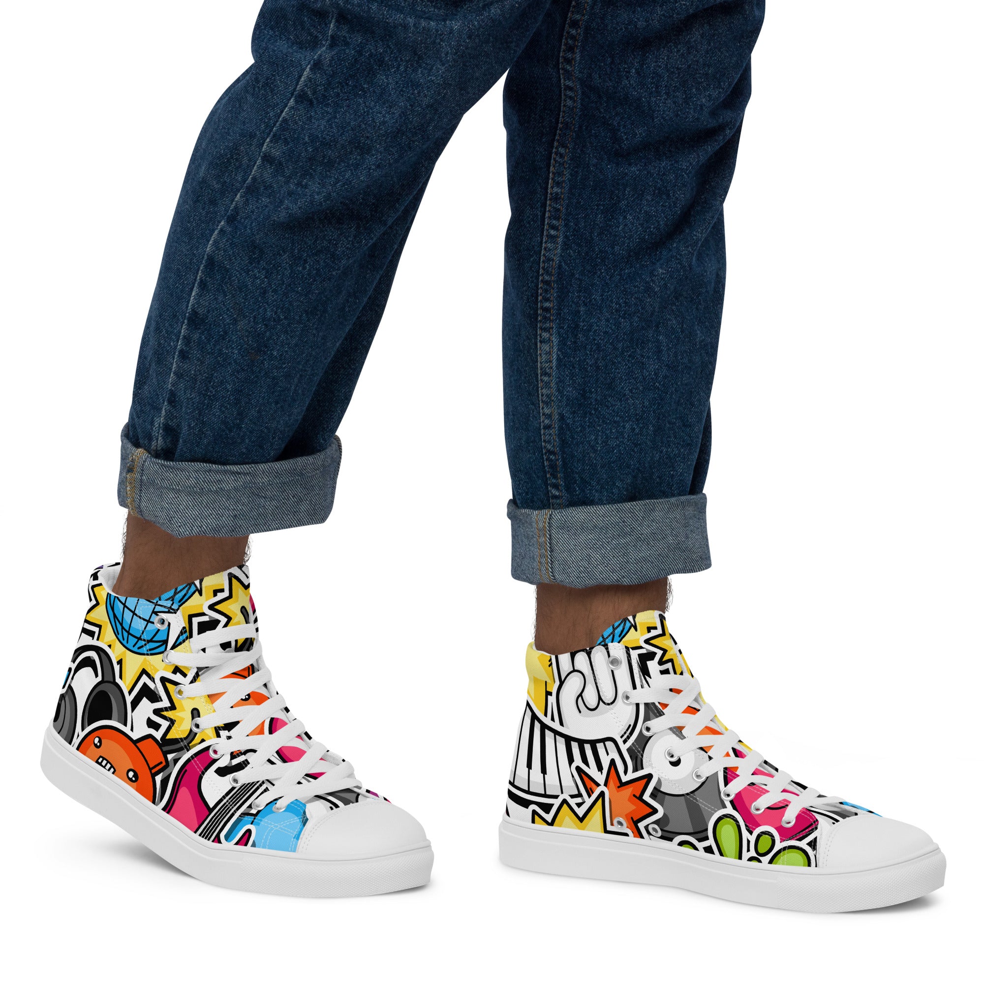 Sticker Music - Men’s high top canvas shoes Mens High Top Shoes Outside Australia Printed Offshore