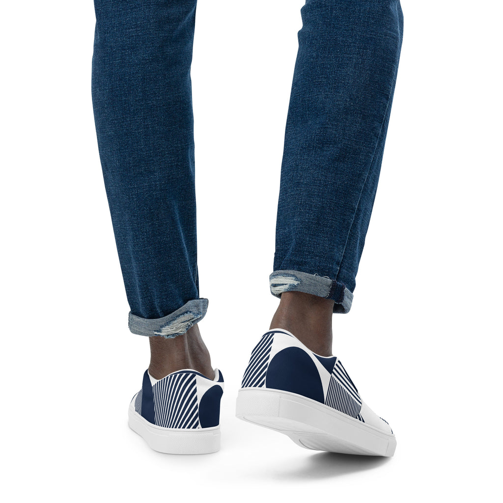Blue Geometric - Men’s slip-on canvas shoes Mens Slip On Shoes Printed Offshore