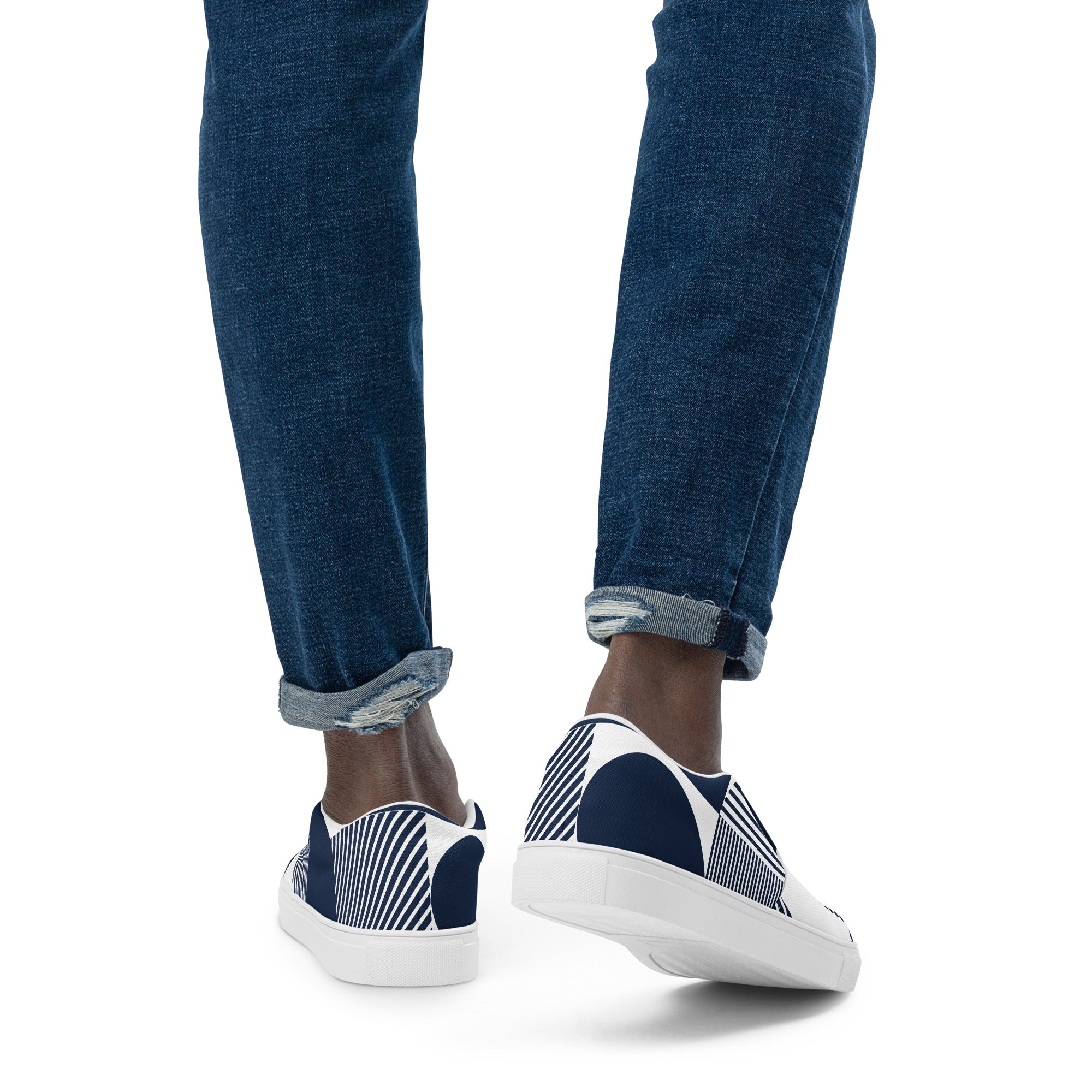 Blue Geometric - Men’s slip-on canvas shoes Mens Slip On Shoes Printed Offshore