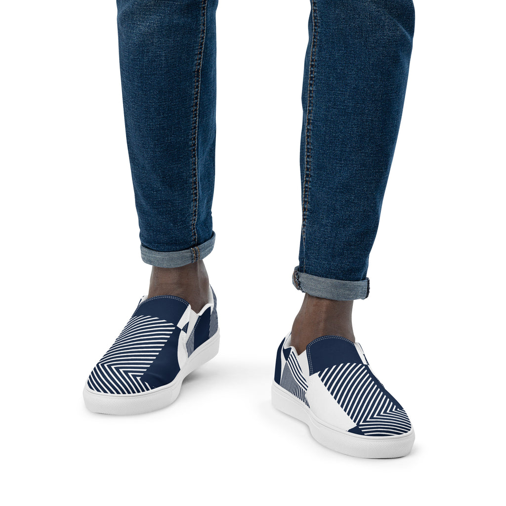 Blue Geometric - Men’s slip-on canvas shoes Mens Slip On Shoes Printed Offshore