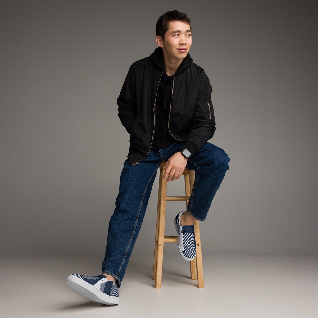 Blue Geometric - Men’s slip-on canvas shoes Mens Slip On Shoes Printed Offshore