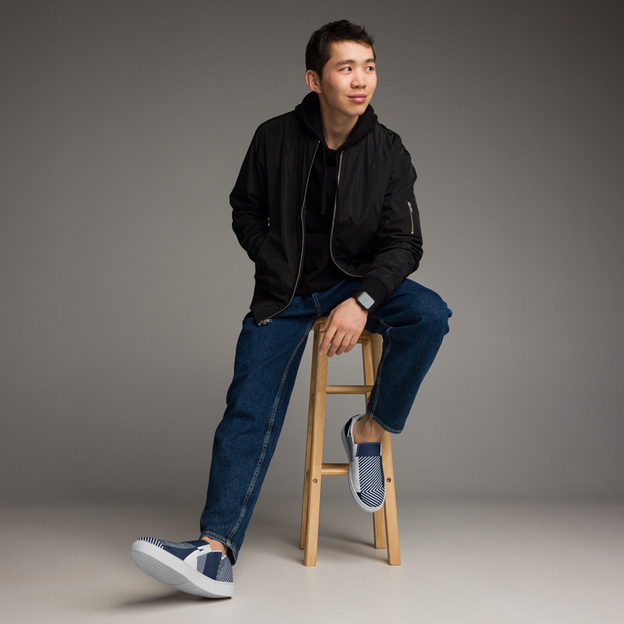 Blue Geometric - Men’s slip-on canvas shoes Mens Slip On Shoes Printed Offshore