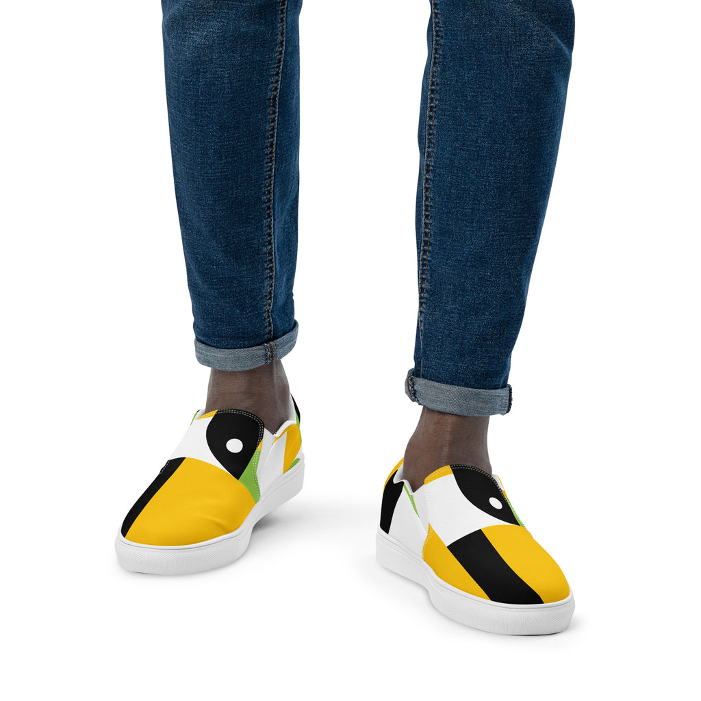 Yellow, Green And Black Geometric - Men’s slip-on canvas shoes Mens Slip On Shoes Printed Offshore