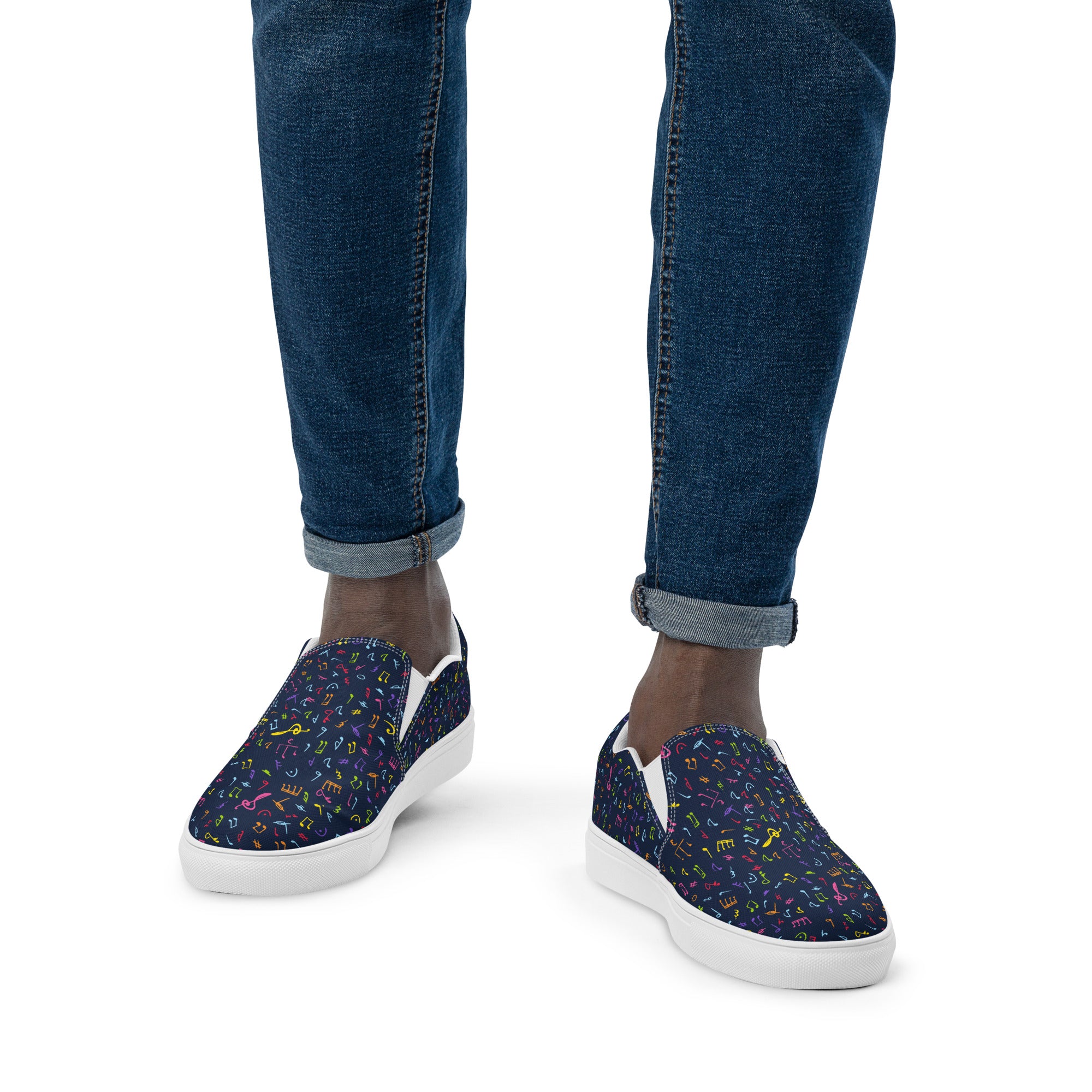 Colourful Music Notes - Men’s slip-on canvas shoes Mens Slip On Shoes Printed Offshore