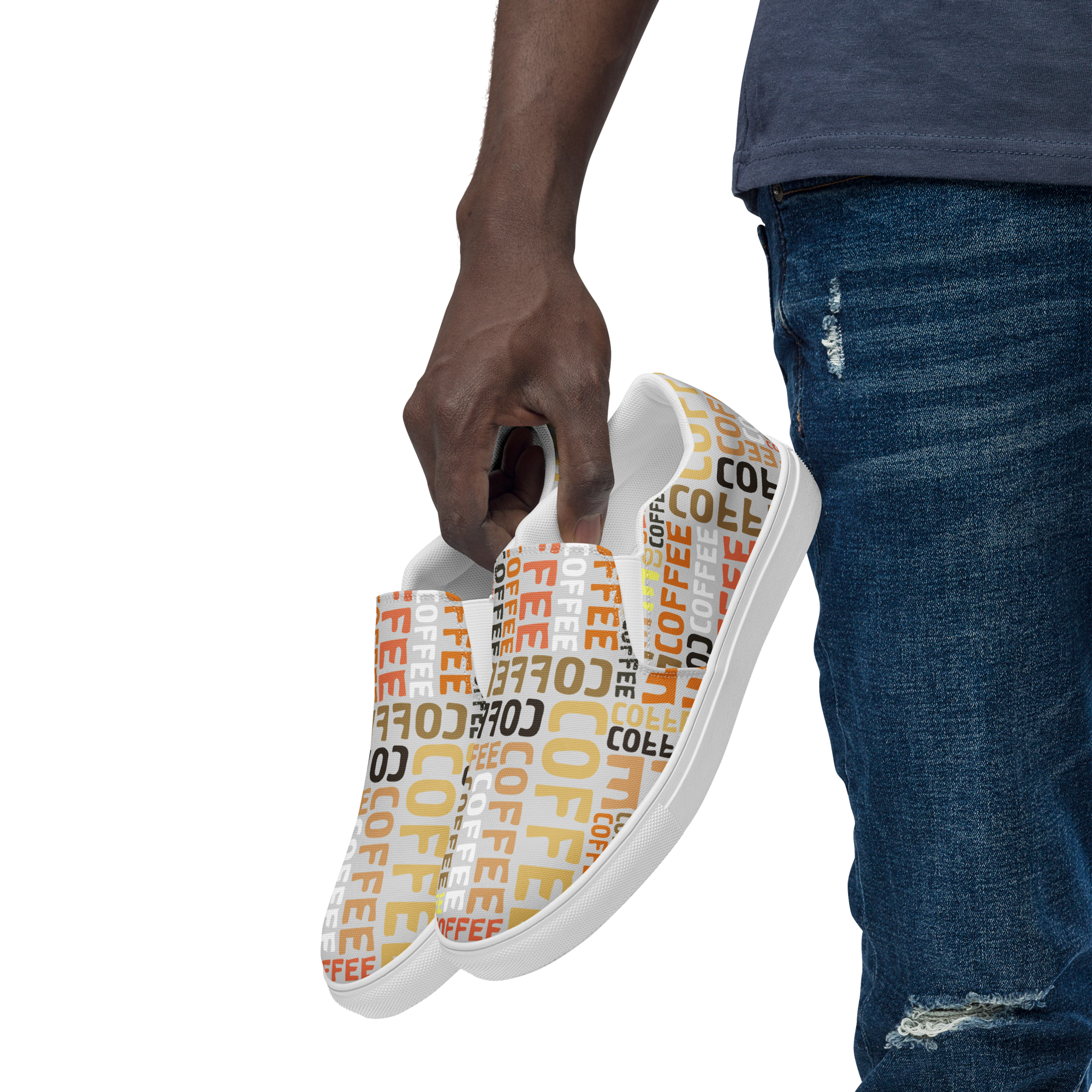 Coffee - Men’s slip-on canvas shoes Mens Slip On Shoes Coffee Printed Offshore