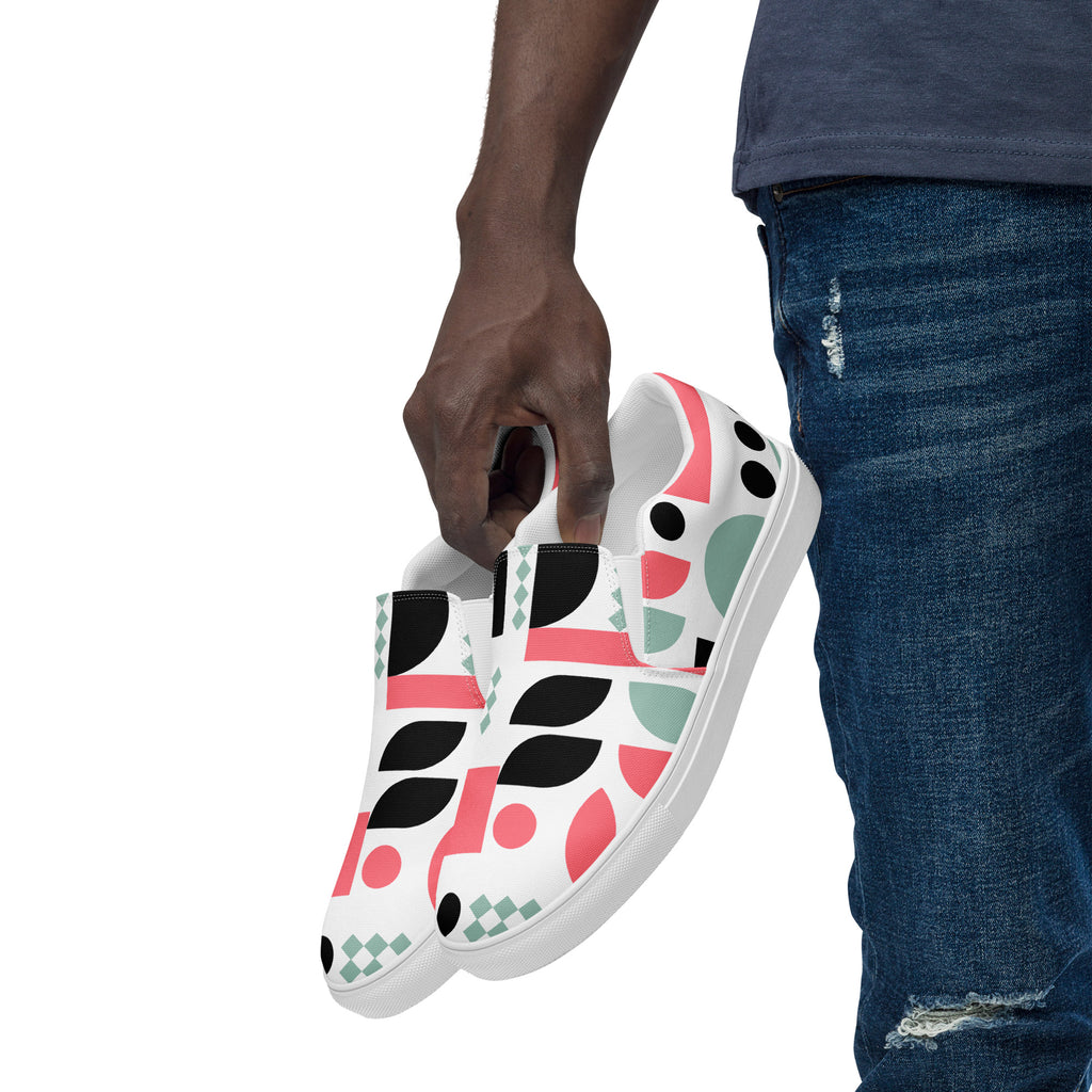 Pink Geometric - Men’s slip-on canvas shoes Mens Slip On Shoes Printed Offshore