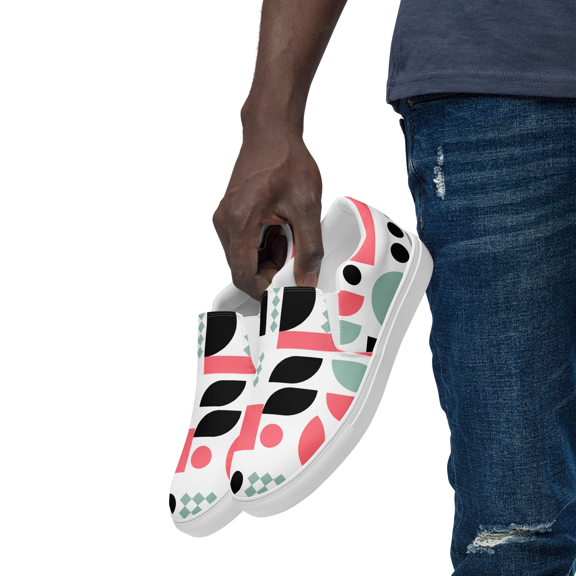 Pink Geometric - Men’s slip-on canvas shoes Mens Slip On Shoes Printed Offshore