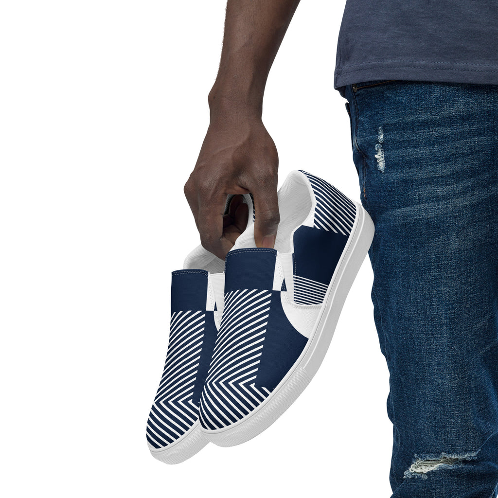 Blue Geometric - Men’s slip-on canvas shoes Mens Slip On Shoes Printed Offshore