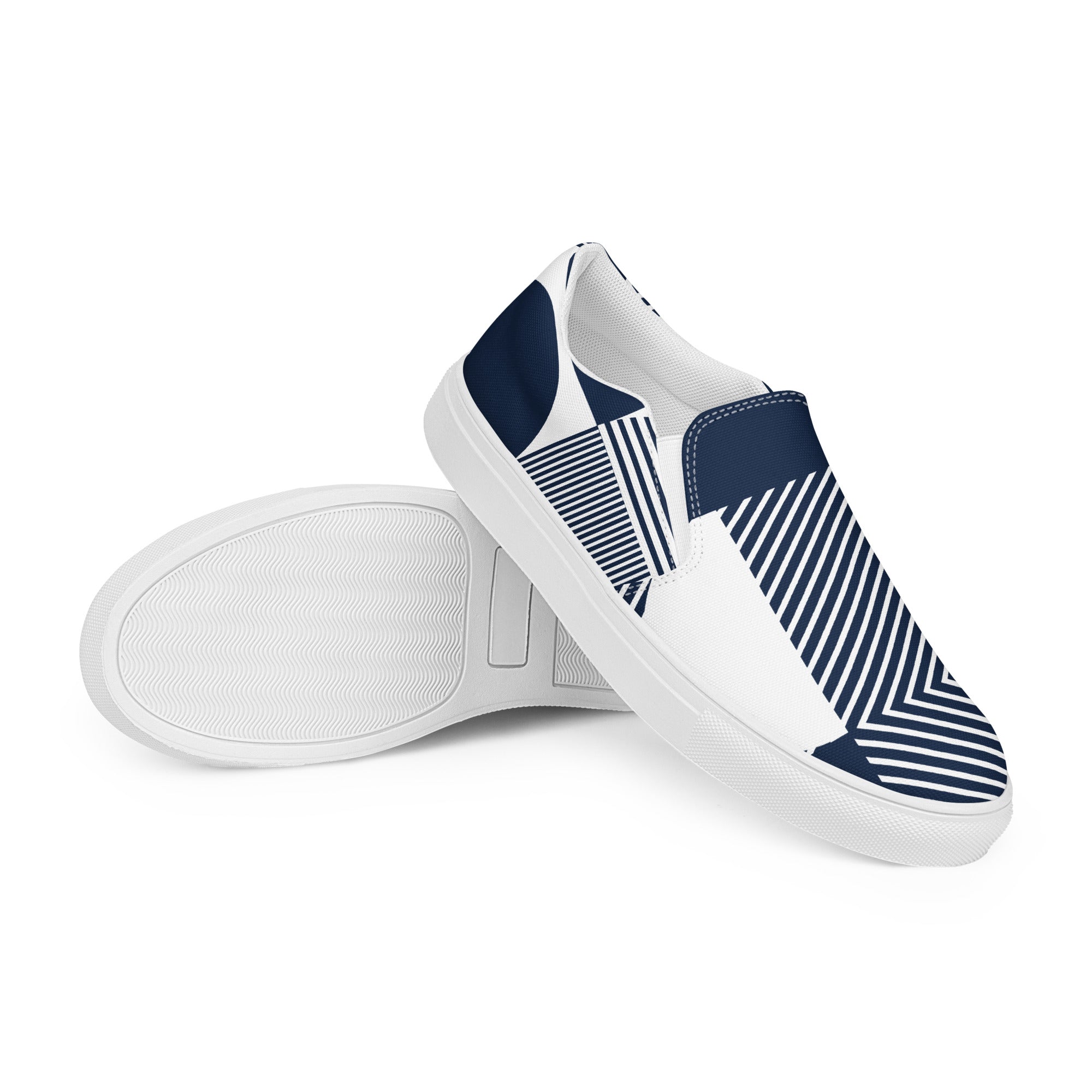 Blue Geometric - Men’s slip-on canvas shoes Mens Slip On Shoes Printed Offshore