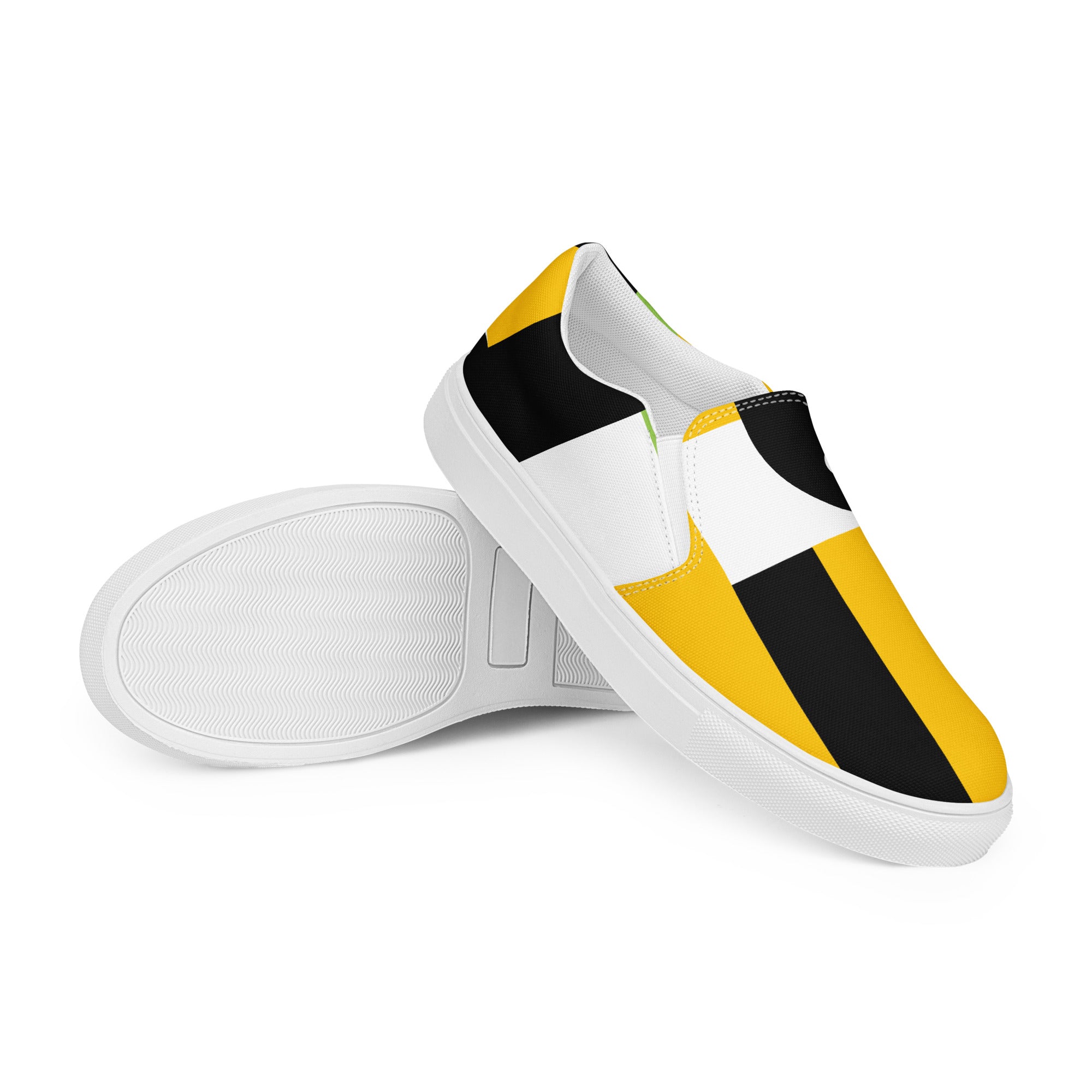 Yellow, Green And Black Geometric - Men’s slip-on canvas shoes Mens Slip On Shoes Printed Offshore