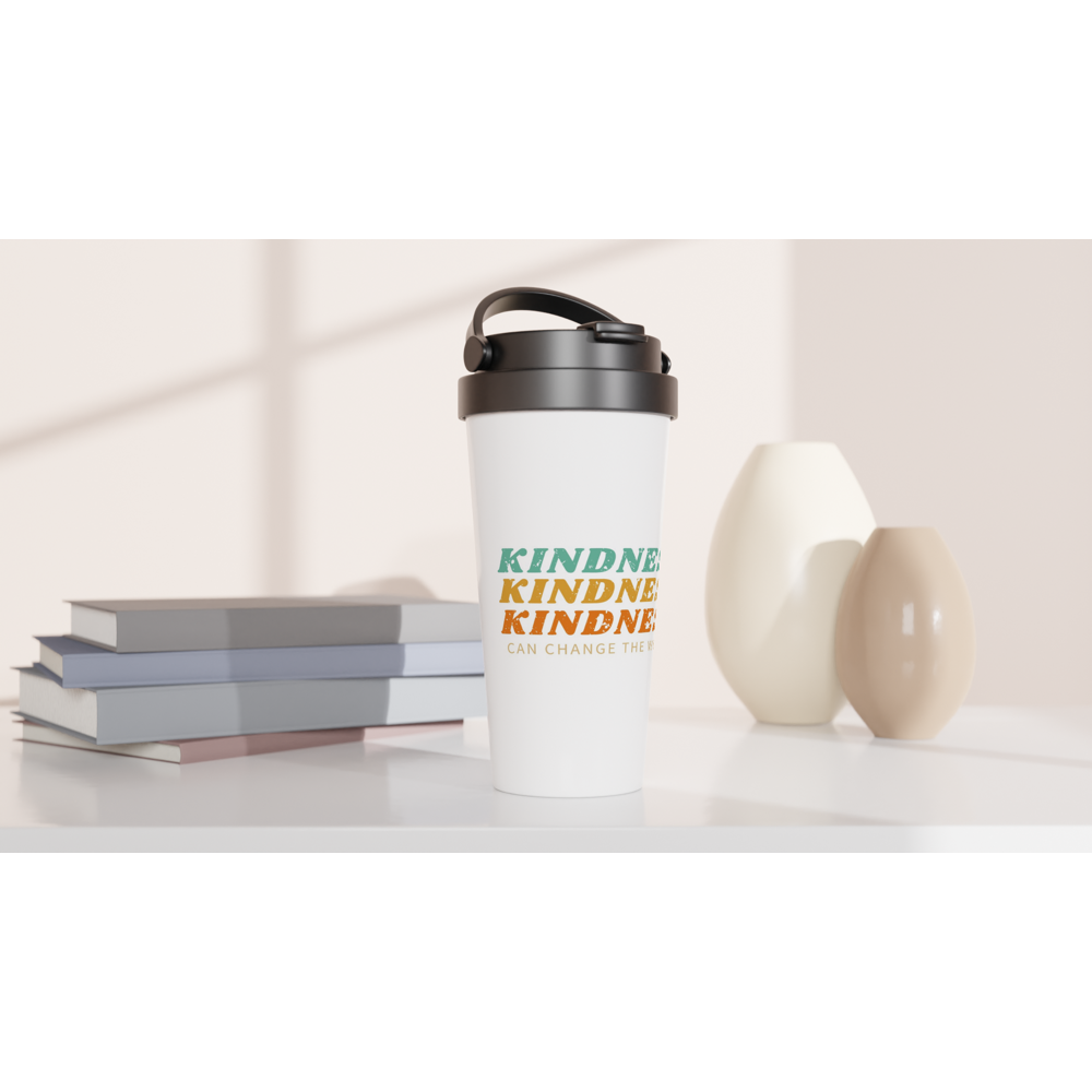 Kindness Can Change The World - White 15oz Stainless Steel Travel Mug Travel Mug Globally Fulfilled