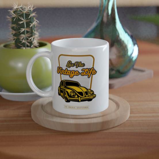 Live The Vintage Life - White 11oz Ceramic Mug White 11oz Mug Globally Fulfilled Retro