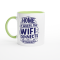Home Is Where The WIFI Connects Automatically White 11oz Ceramic Mug with Colour Inside ceramic green Colour 11oz Mug Globally Fulfilled Tech