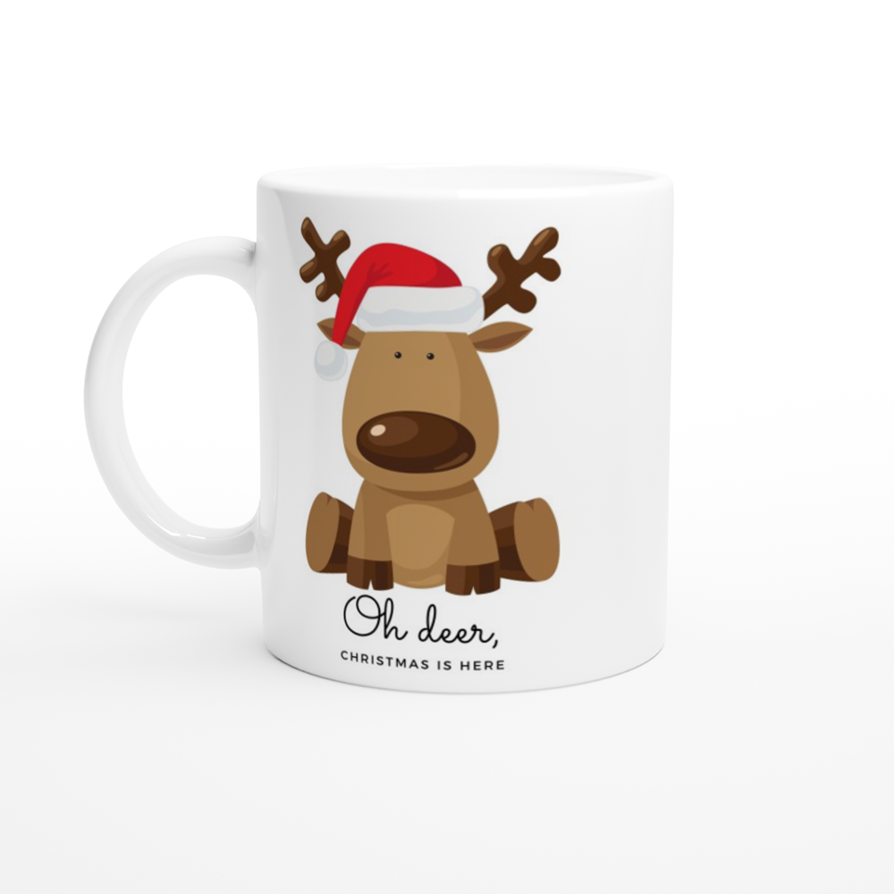Oh Deer, Christmas Is Here - White 11oz Ceramic Mug Christmas Mug Globally Fulfilled