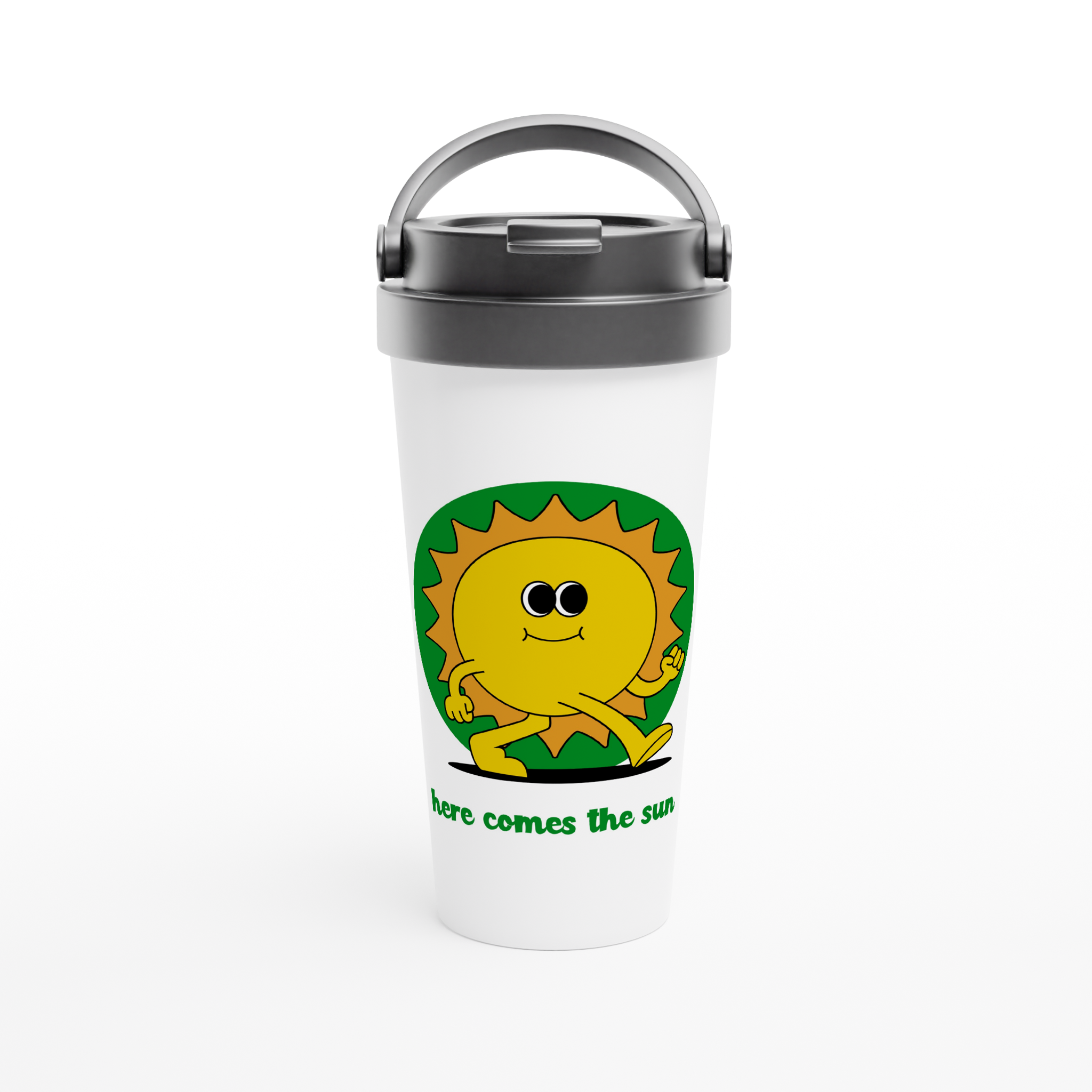 Here Comes The Sun - White 15oz Stainless Steel Travel Mug Travel Mug Globally Fulfilled Retro Summer