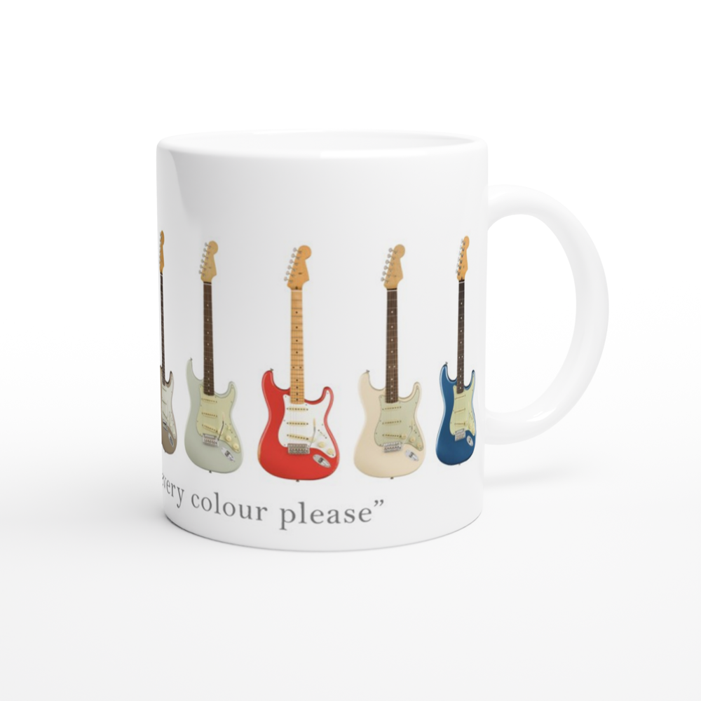 Guitars In Every Colour - White 11oz Ceramic Mug White 11oz Mug Globally Fulfilled Music