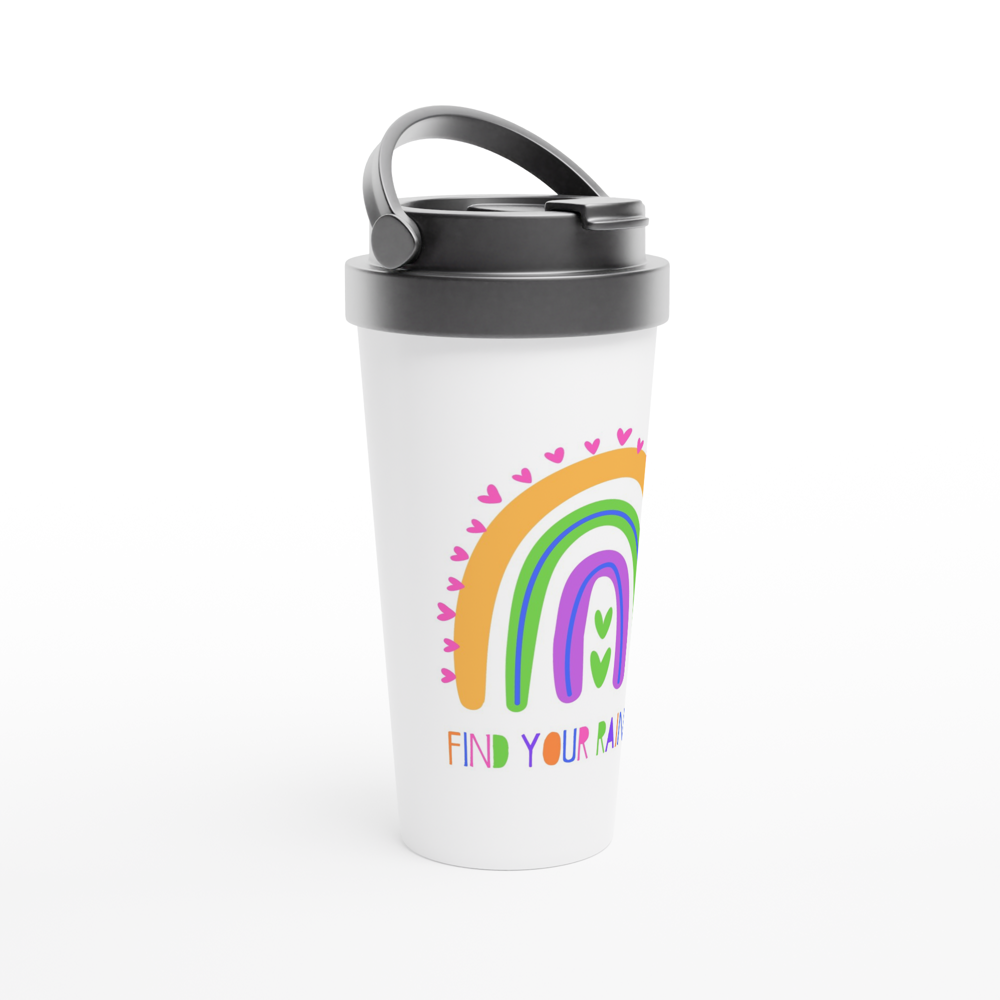 Find Your Rainbow - White 15oz Stainless Steel Travel Mug Travel Mug Globally Fulfilled Motivation