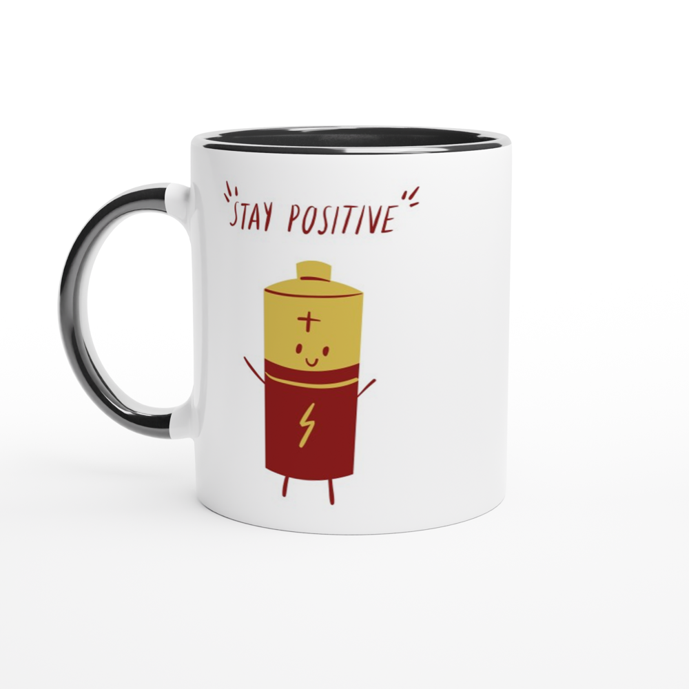 Stay Positive - White 11oz Ceramic Mug with Colour Inside ceramic black Colour 11oz Mug Globally Fulfilled Motivation Tech