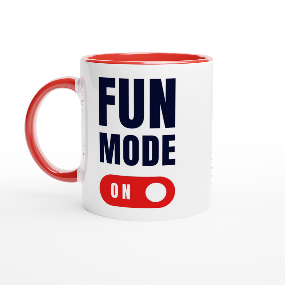 Fun Mode On - White 11oz Ceramic Mug with Colour Inside ceramic red Colour 11oz Mug Funny Globally Fulfilled
