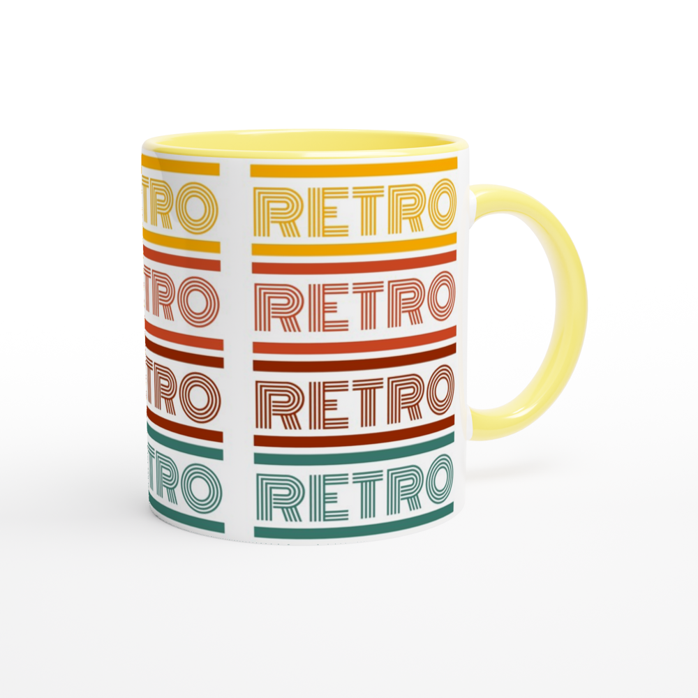 Retro - White 11oz Ceramic Mug with Colour Inside Colour 11oz Mug Globally Fulfilled Retro